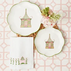 Mrs. Alice Starter Plates|Pink & Green Pagoda Starter Plate (Set Of 4)