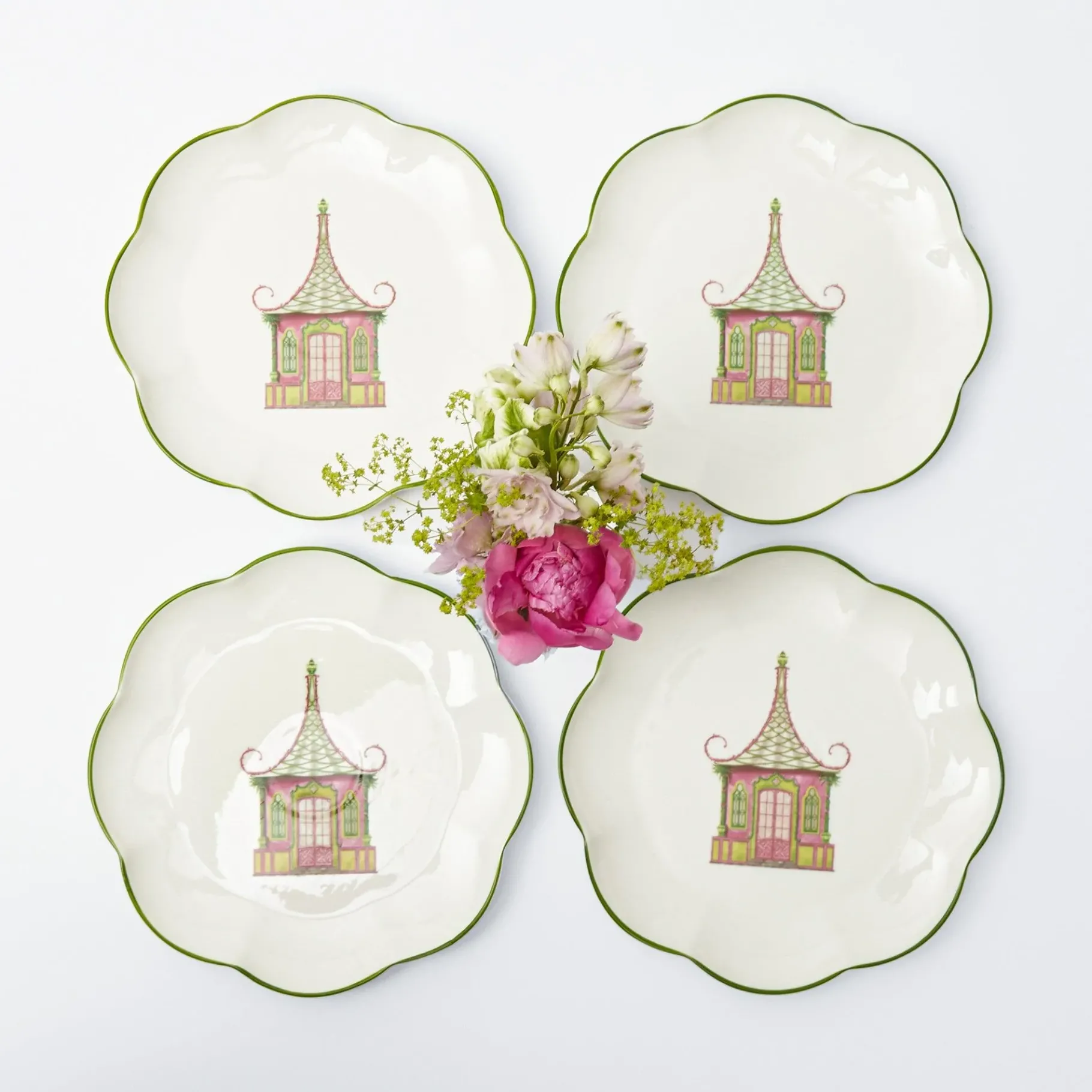 Mrs. Alice Crockery Sets|Pink & Green Pagoda Starter Plate (Set Of 4)