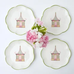 Mrs. Alice Crockery Sets|Pink & Green Pagoda Starter Plate (Set Of 4)