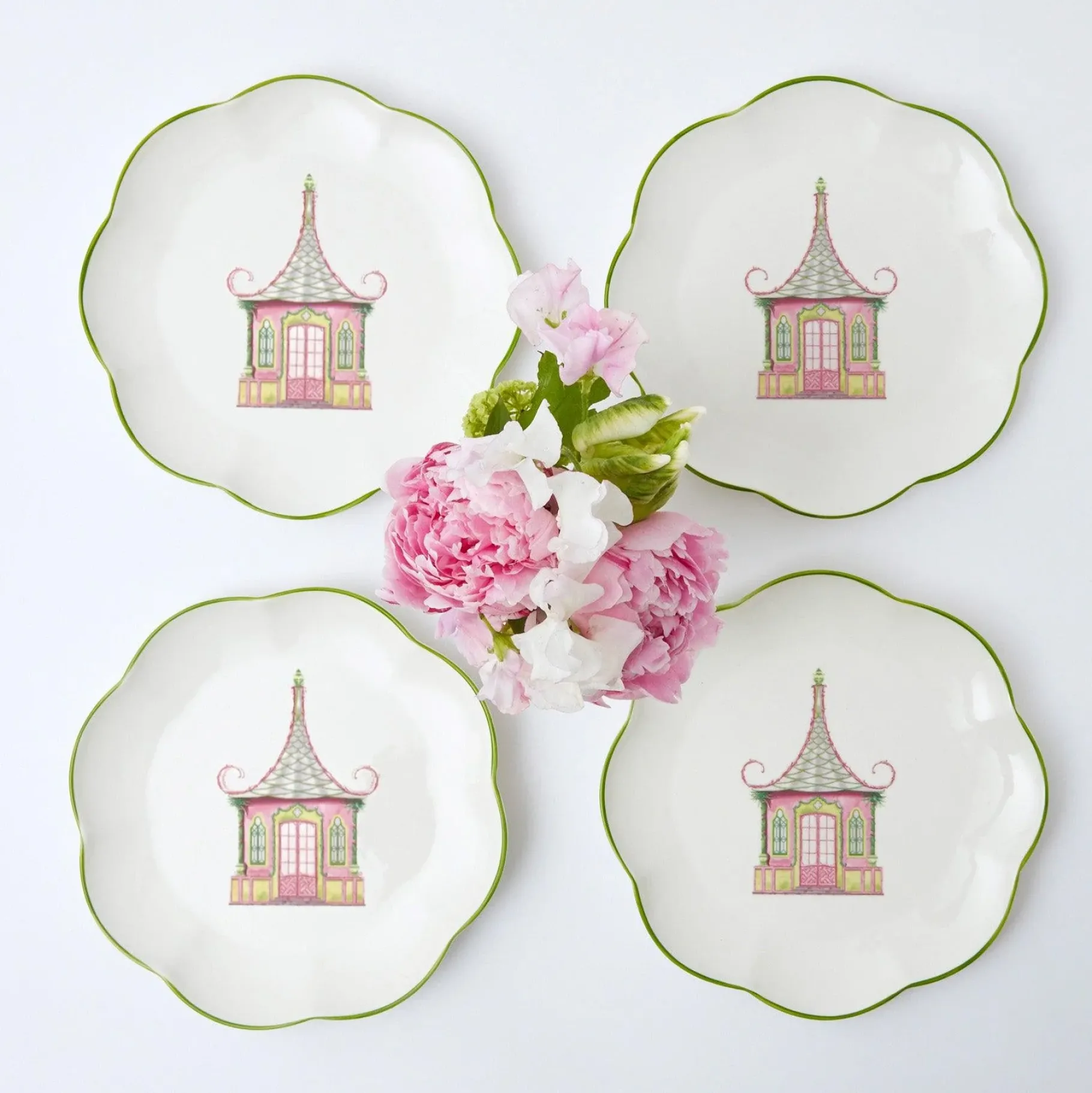 Mrs. Alice Crockery Sets|Pink & Green Pagoda Starter Plate (Set Of 4)