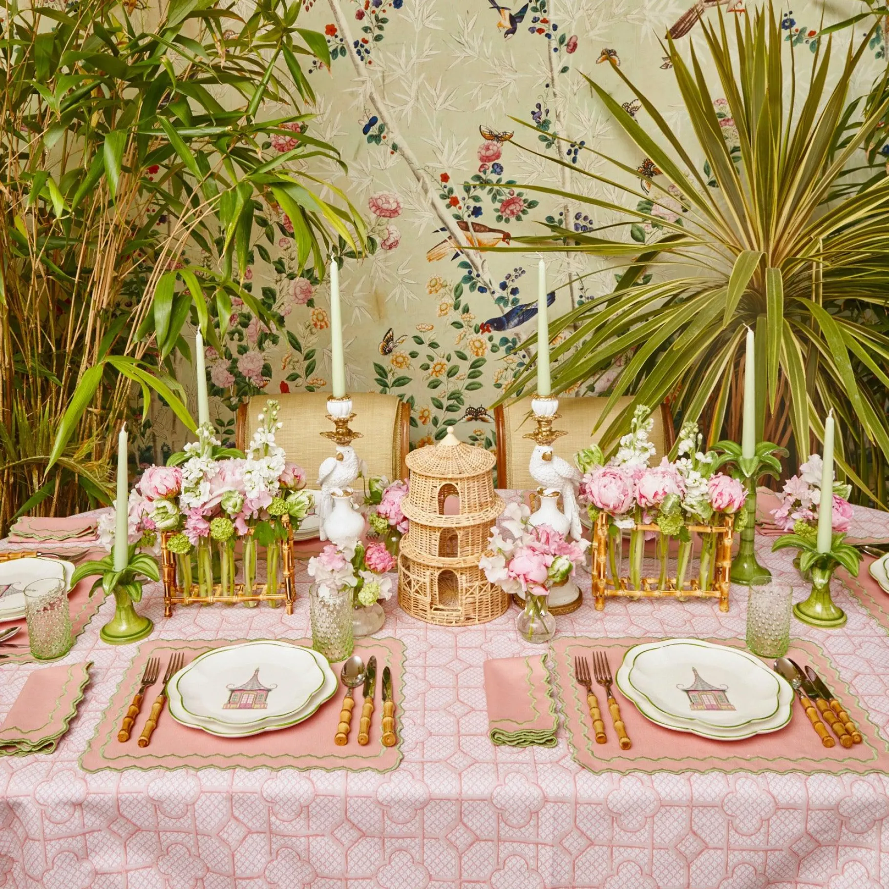 Mrs. Alice Crockery Sets|Pink & Green Pagoda Starter Plate (Set Of 4)