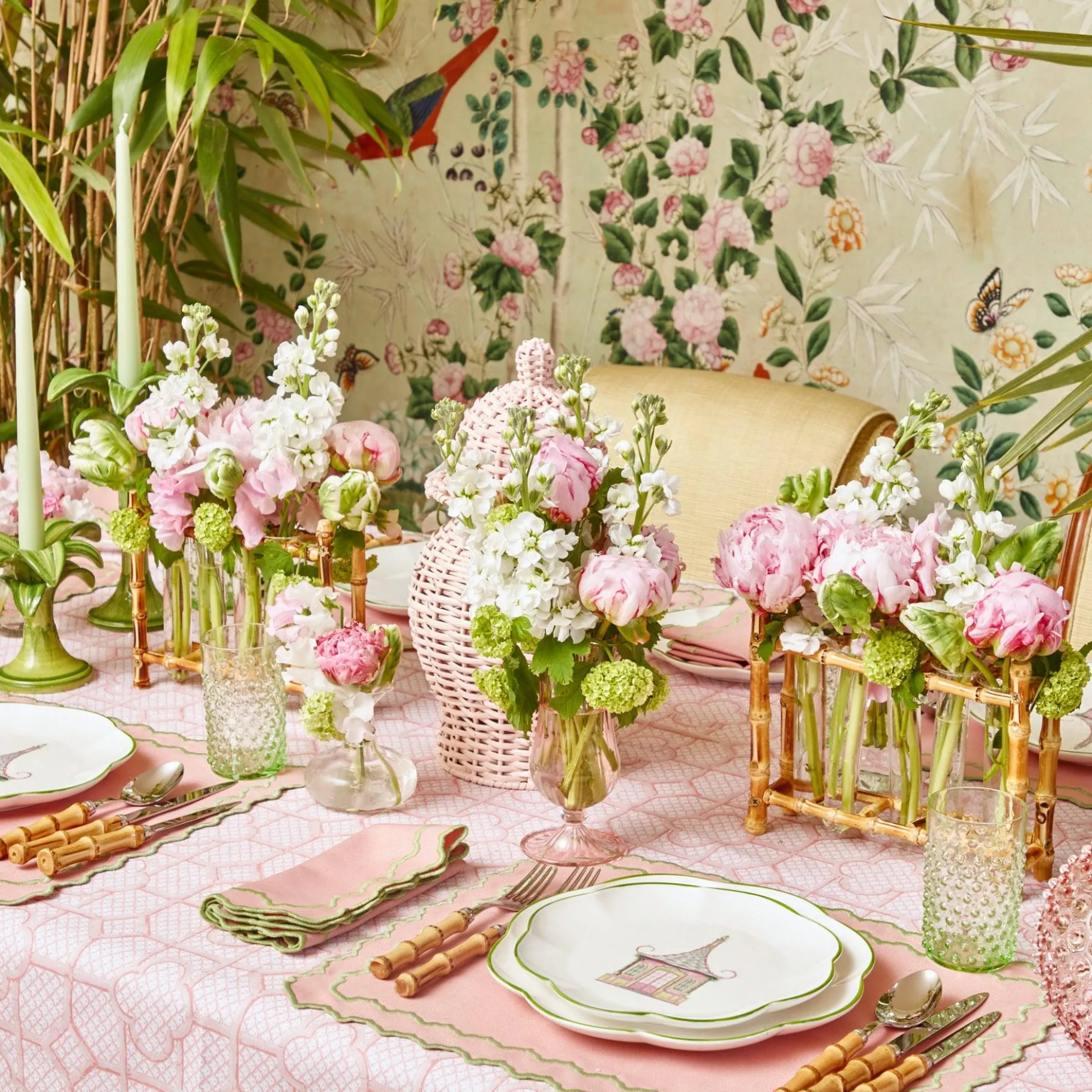 Mrs. Alice Crockery Sets|Pink & Green Pagoda Starter Plate (Set Of 4)