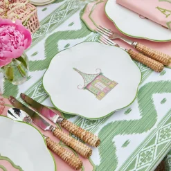 Mrs. Alice Crockery Sets|Pink & Green Pagoda Starter Plate (Set Of 4)