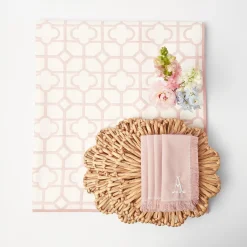 Mrs. Alice Table Linen Sets|Pink Bamboo, Water Hyacinth & Pink Fringe Linen Set