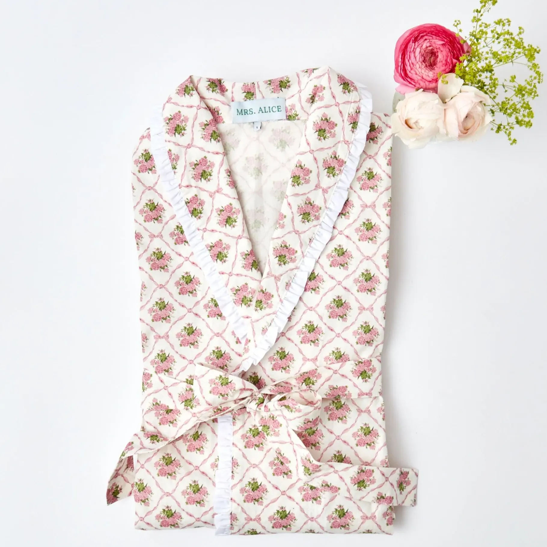 Mrs. Alice Aprons & Robes|Pink Bouquet Dressing Gown