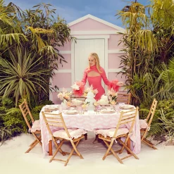 Mrs. Alice Bamboo Crockery|Pink Geometric Bamboo Dinner Plate (Set Of 4)