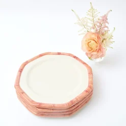 Mrs. Alice Dinner Plates|Pink Geometric Bamboo Dinner Plate (Set Of 4)