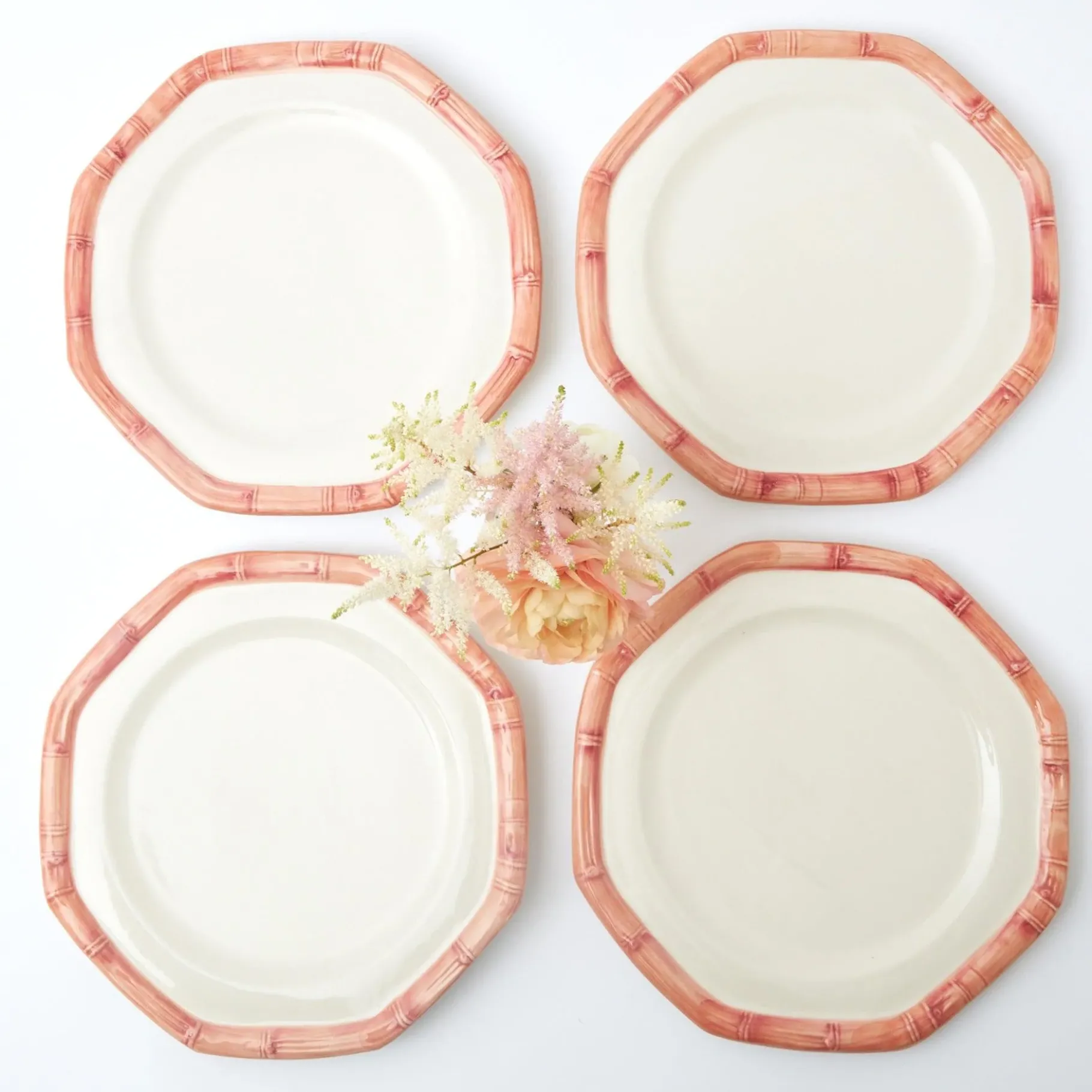 Mrs. Alice Crockery Sets|Pink Geometric Bamboo Dinner Plate (Set Of 4)
