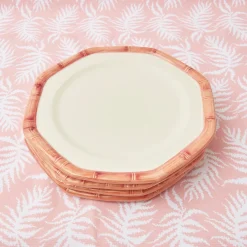 Mrs. Alice Crockery Sets|Pink Geometric Bamboo Dinner Plate (Set Of 4)