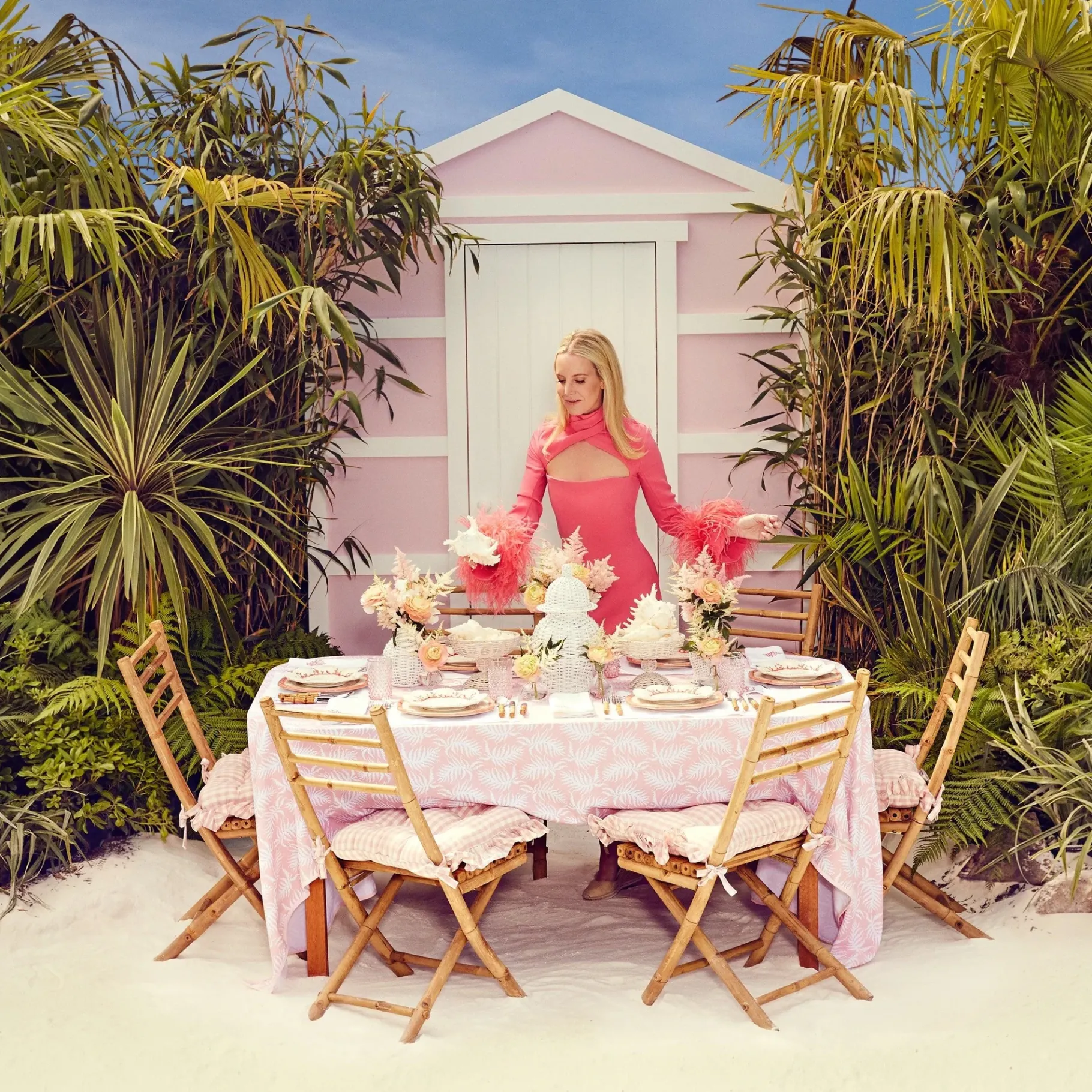 Mrs. Alice Crockery Sets|Pink Geometric Bamboo Dinner Plate (Set Of 4)