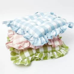 Mrs. Alice Cushions|Pink Gingham Ruffle Seat Pad Cushion (Set Of 4)