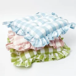 Mrs. Alice Cushions|Pink Gingham Ruffle Seat Pad Cushion