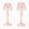 Mrs. Alice Candle Holders|Pink Glass Lantern Tea Light Holder (Pair) - 24Cm