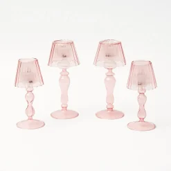 Mrs. Alice Candle Holders|Pink Glass Lantern Tea Light Holder Set