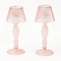 Mrs. Alice Candle Holders|Pink Glass Lantern Tea Light Holder Set