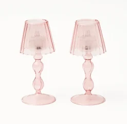 Mrs. Alice Candle Holders|Pink Glass Lantern Tea Light Holder Set