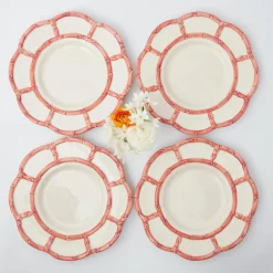 Mrs. Alice Bamboo Crockery|Pink Petal Bamboo Dinner Plates (Set Of 4)