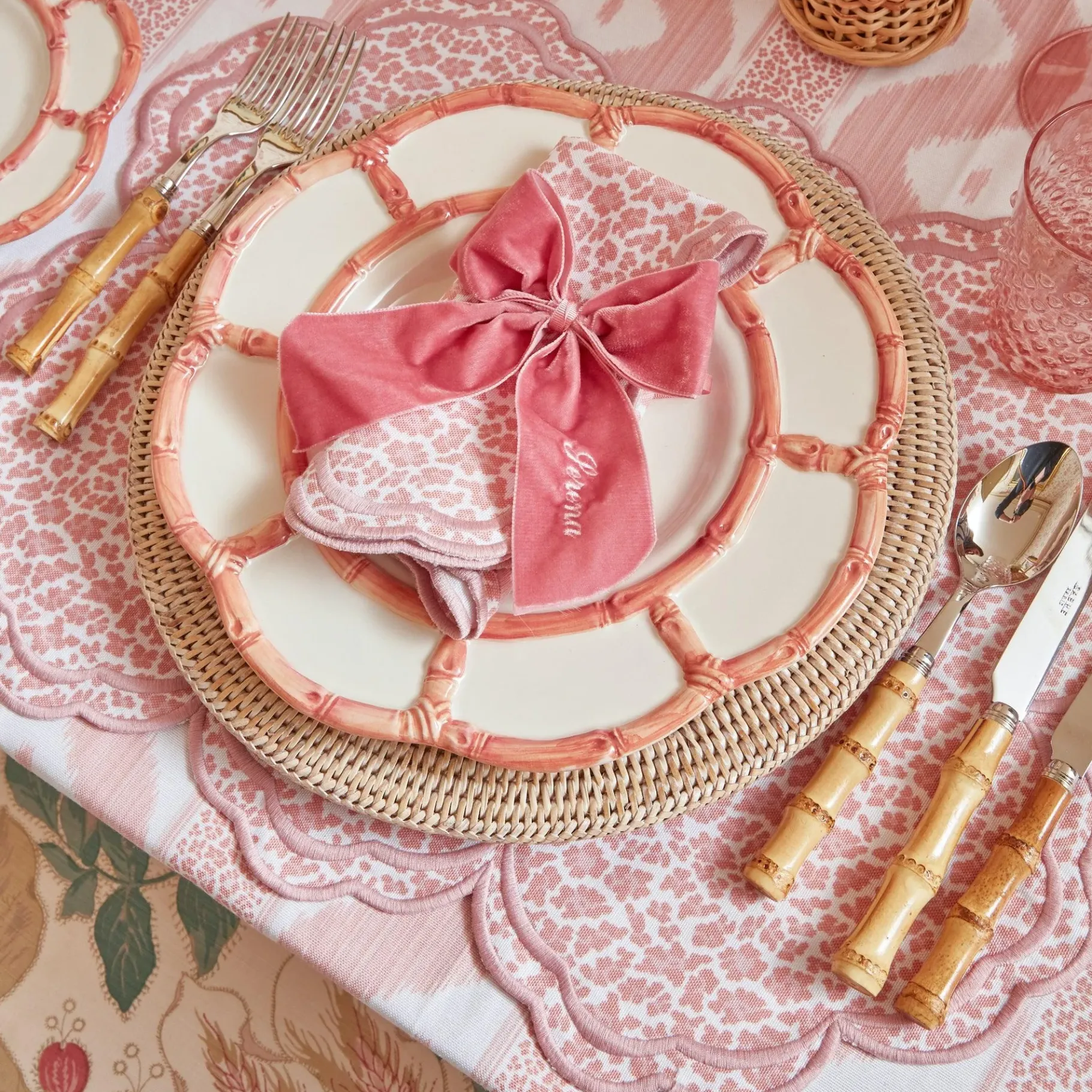 Mrs. Alice Crockery Sets|Pink Petal Bamboo Dinner Plates (Set Of 4)