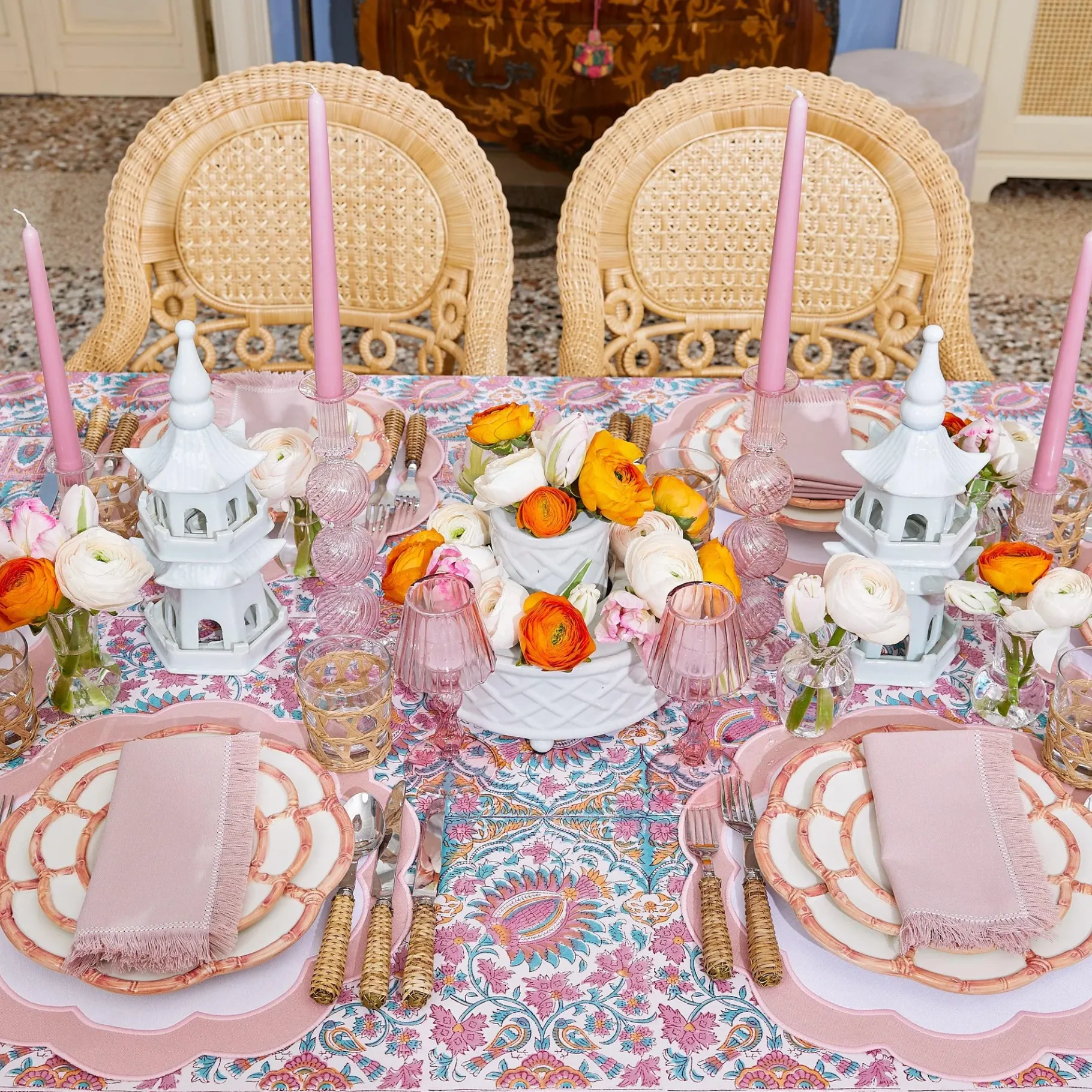 Mrs. Alice Crockery Sets|Pink Petal Bamboo Dinner Plates (Set Of 4)