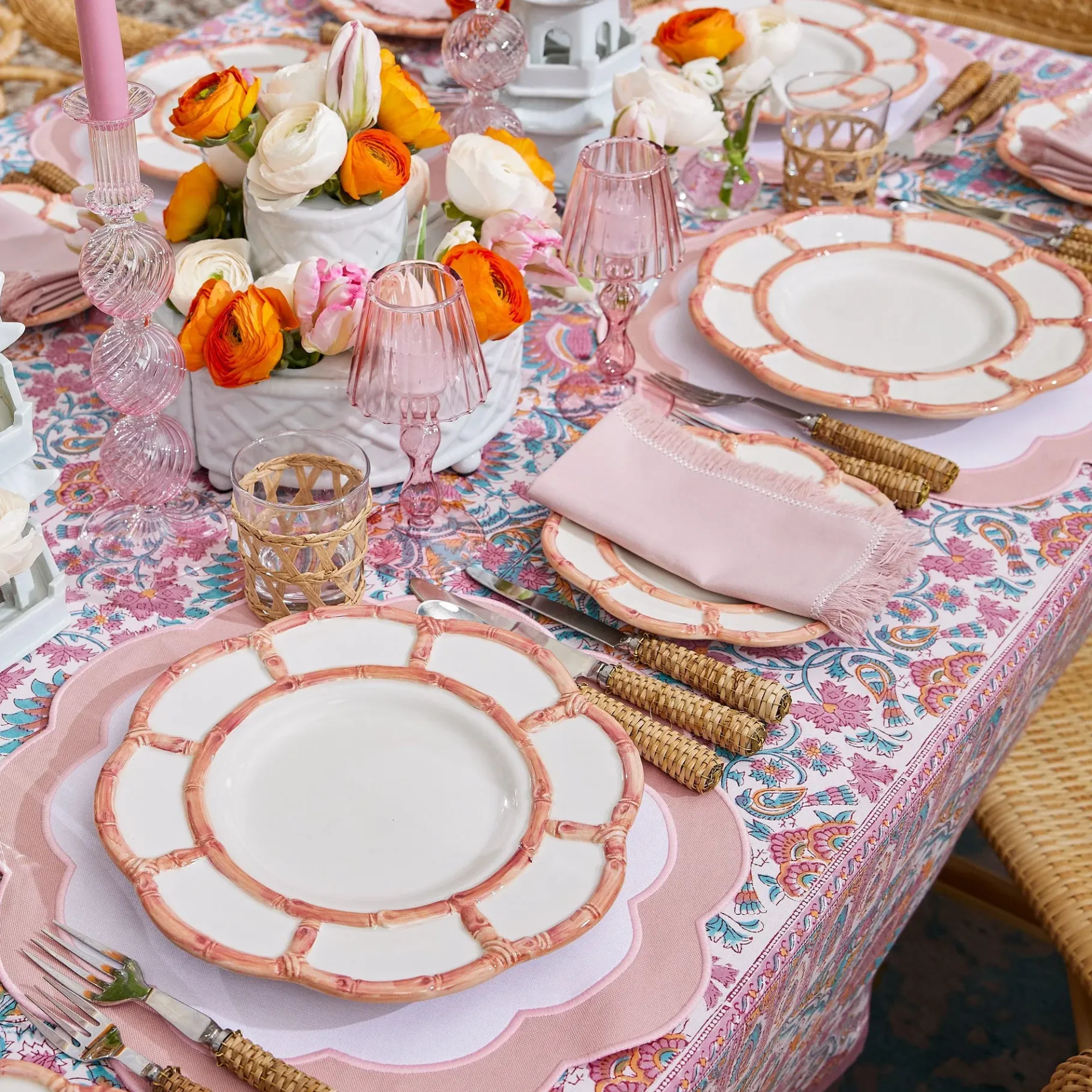 Mrs. Alice Crockery Sets|Pink Petal Bamboo Dinner & Starter Plates (Set Of 8)