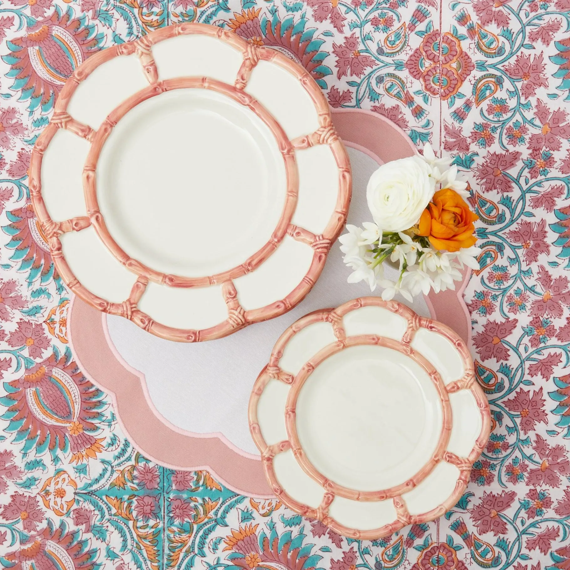 Mrs. Alice Crockery Sets|Pink Petal Bamboo Dinner & Starter Plates (Set Of 8)
