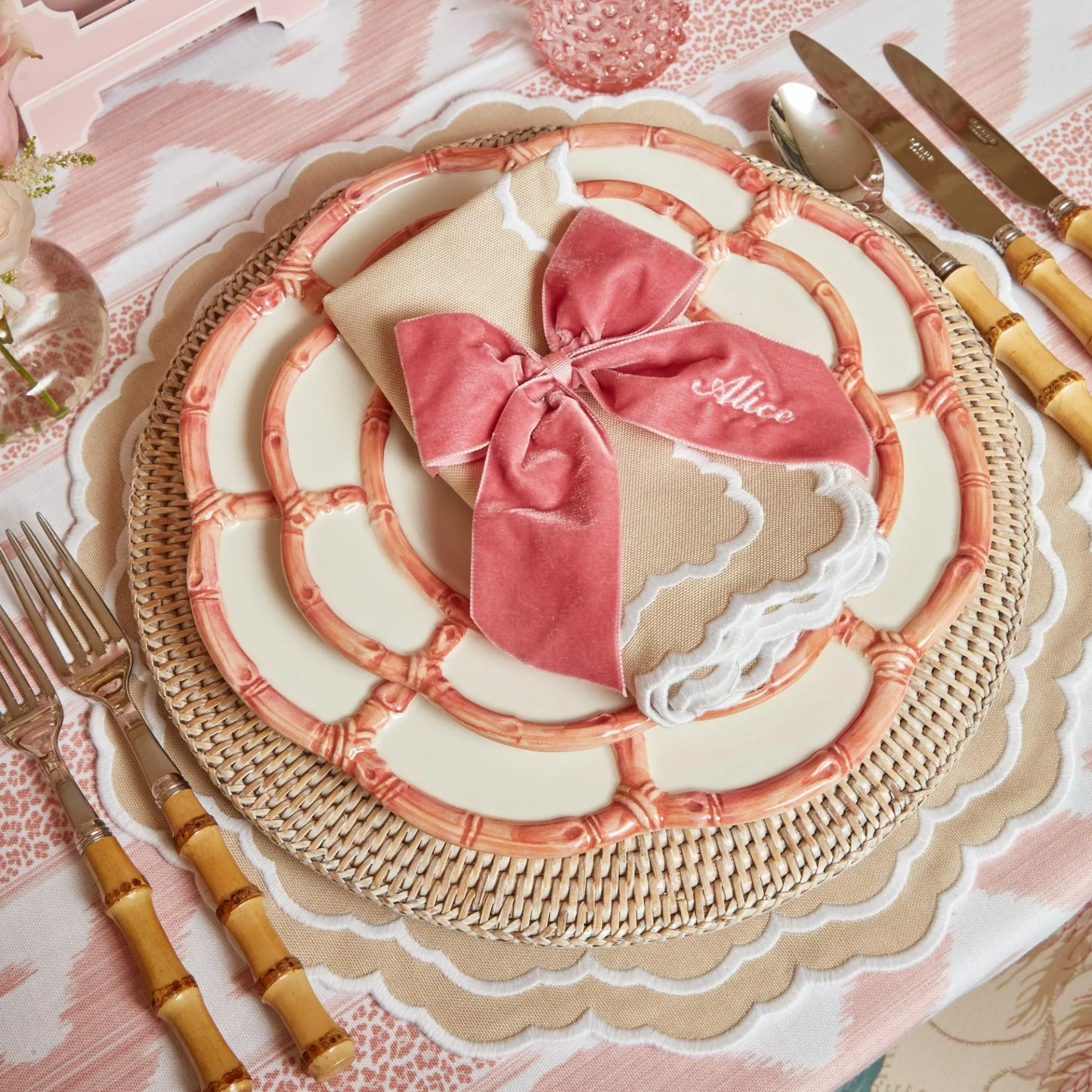 Mrs. Alice Bamboo Crockery|Pink Petal Bamboo Starter Plates (Set Of 4)