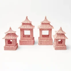 Mrs. Alice Pagodas & Lanterns|Pink Rattan Pagoda Lantern Set