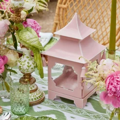 Mrs. Alice Candle Holders|Powder Pink Pagoda Lantern