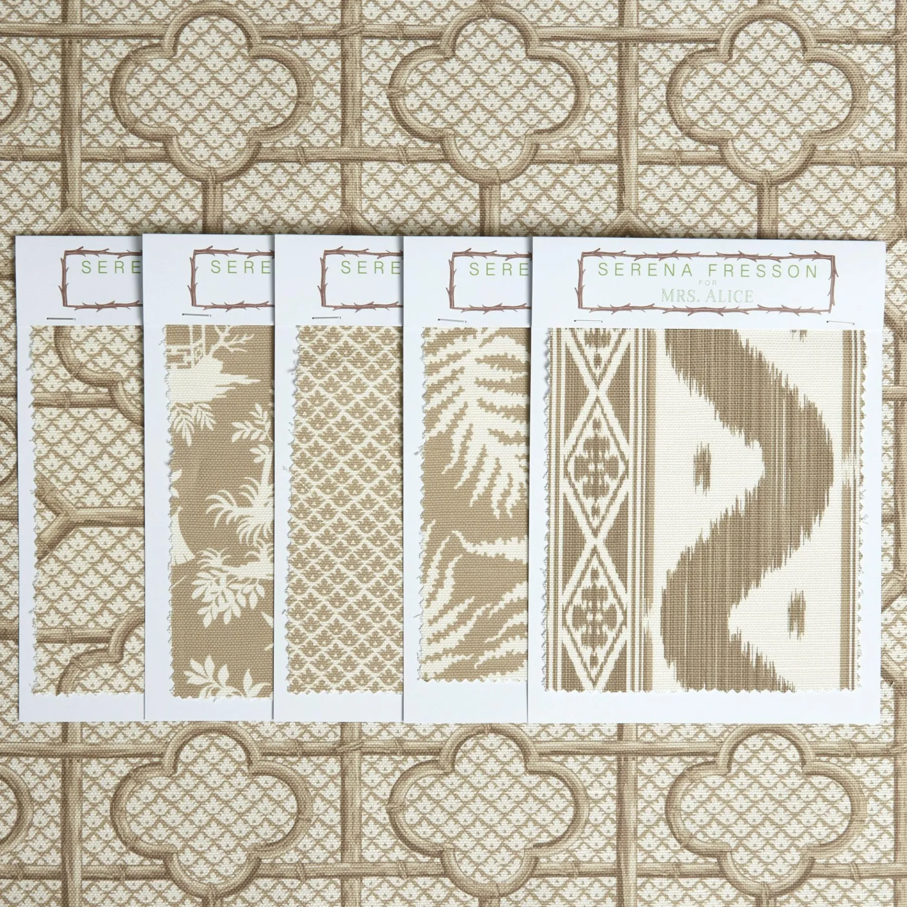 Mrs. Alice Serena Fresson Fabrics|Putty Bamboo Trellis Fabric