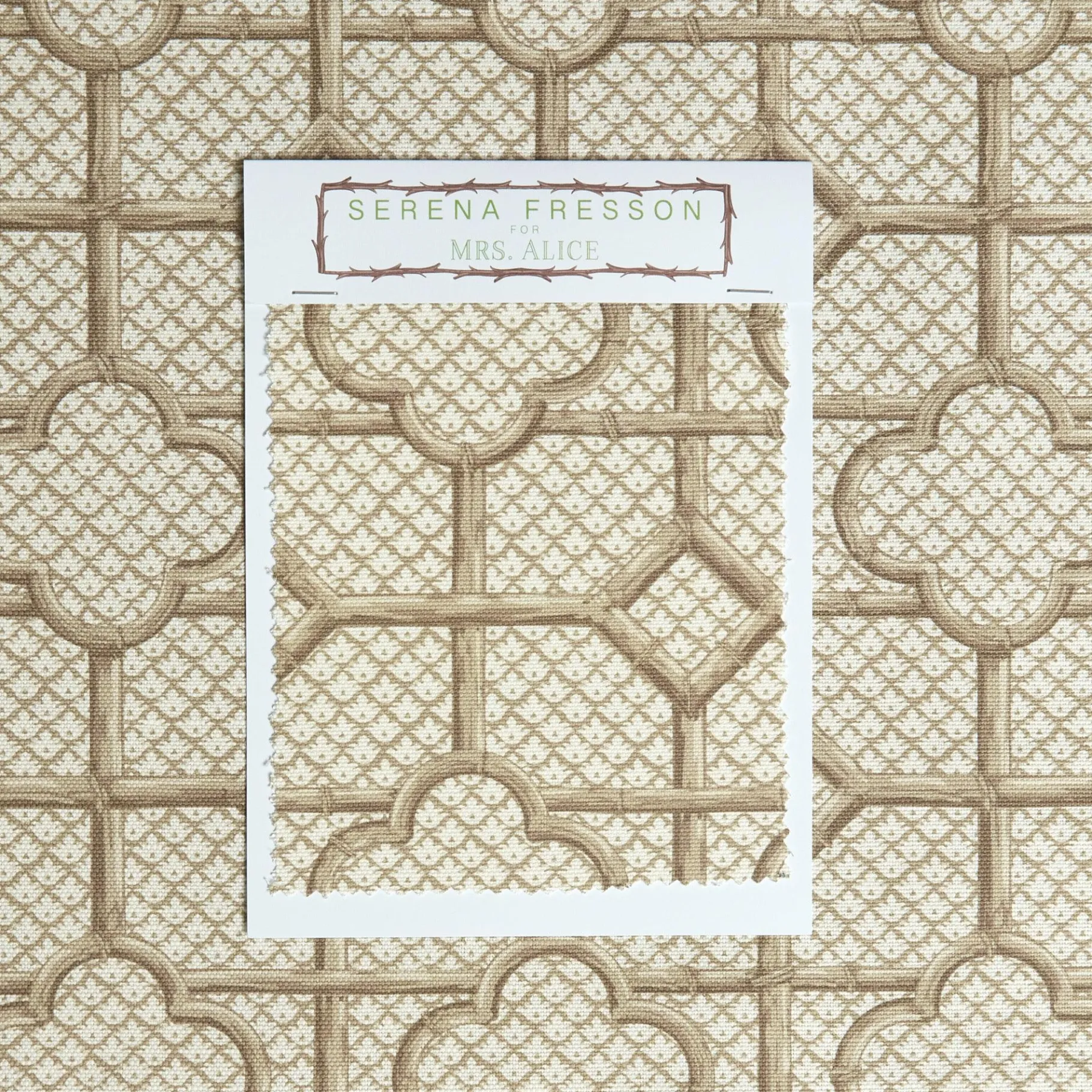 Mrs. Alice Serena Fresson Fabrics|Putty Bamboo Trellis Fabric