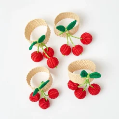 Mrs. Alice Napkin Rings, Bows & Wreaths|Raffia Cherry Napkin Holders (Set Of 4)