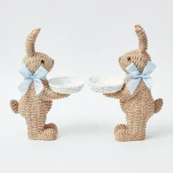 Mrs. Alice Rattan Tableware|Rattan Blue Ribboned Rabbit With Basket (Pair)