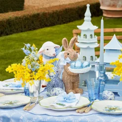 Mrs. Alice Rattan Tableware|Rattan Blue Ribboned Rabbit With Basket (Pair)