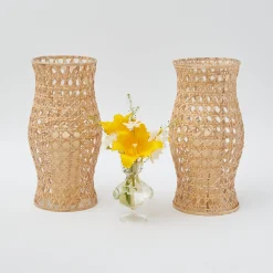 Mrs. Alice Rattan Tableware|Rattan Hurricane Lantern (Pair)