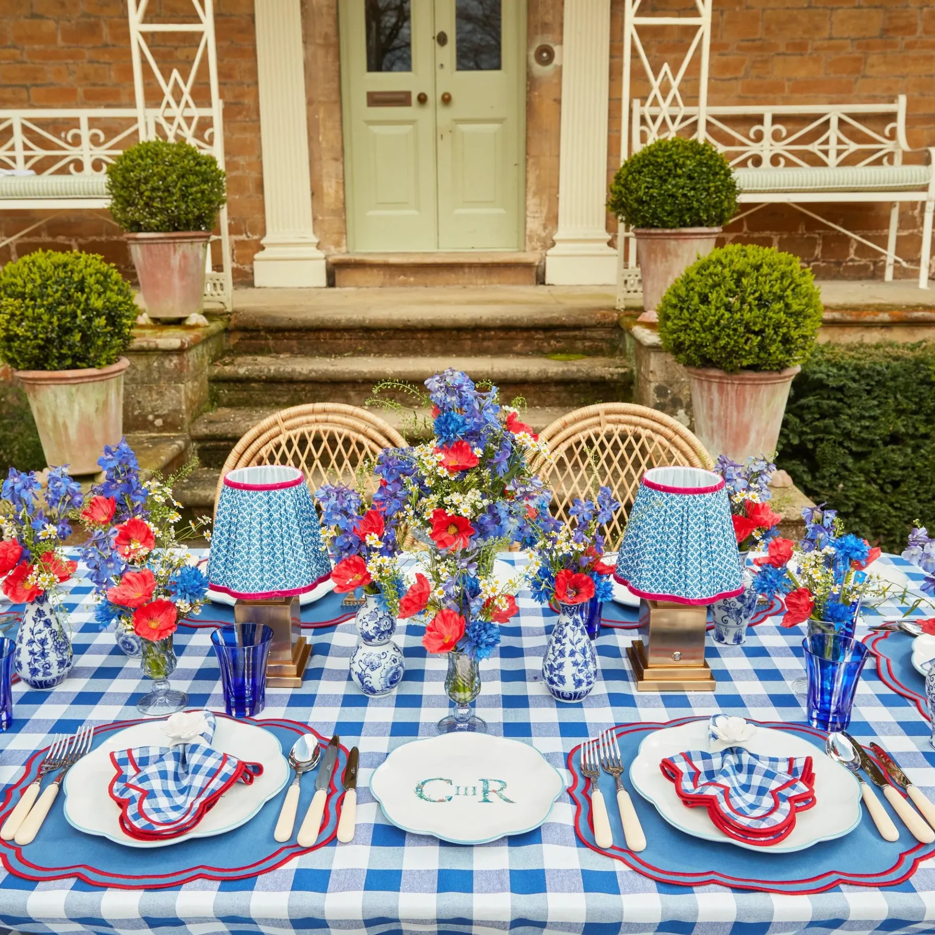 Mrs. Alice Lamps & Lighting|Rechargeable Lamp With Blue Lotus Lampshade