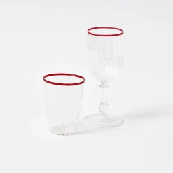 Mrs. Alice Glasses|Red Rim Glassware (Set Of 8)
