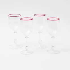 Mrs. Alice Glasses|Red Rim Wine Glasses (Set Of 4)