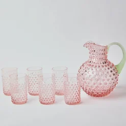 Mrs. Alice Jugs|Rose Hobnail Jug With Emerald Handle & Glasses (Set Of 6)