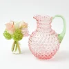 Mrs. Alice Jugs|Rose Hobnail Jug With Emerald Handle & Glasses (Set Of 6)