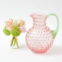 Mrs. Alice Jugs|Rose Hobnail Jug With Emerald Handle & Glasses (Set Of 6)