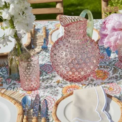 Mrs. Alice Jugs|Rose Hobnail Jug With Emerald Handle & Glasses (Set Of 6)