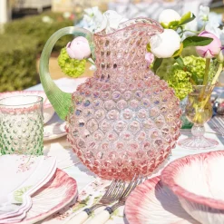 Mrs. Alice Glasses|Rose Hobnail Jug With Emerald Handle & Glasses (Set Of 6)
