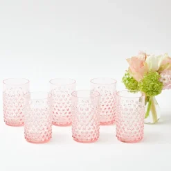 Mrs. Alice Glasses|Rose Hobnail Jug With Emerald Handle & Glasses (Set Of 6)