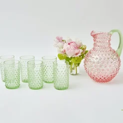 Mrs. Alice Glassware Sets|Rose Hobnail Jug With Emerald Handle