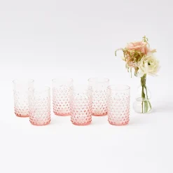 Mrs. Alice Glasses|Rose Pink Hobnail Glasses (Set Of 6)