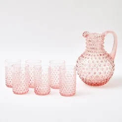 Mrs. Alice Glasses|Rose Pink Hobnail Glasses (Set Of 6)