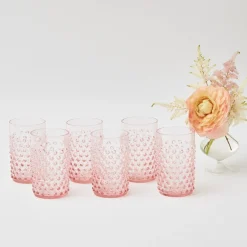 Mrs. Alice Glasses|Rose Pink Hobnail Glasses (Set Of 6)