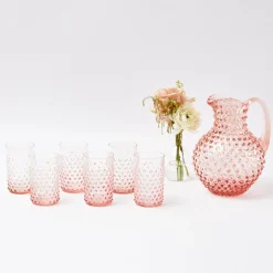Mrs. Alice Glasses|Rose Pink Hobnail Water Glasses & Jug Set