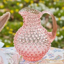 Mrs. Alice Glasses|Rose Pink Hobnail Water Glasses & Jug Set