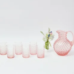 Mrs. Alice Glasses|Rose Pink Hobnail Water Glasses & Jug Set